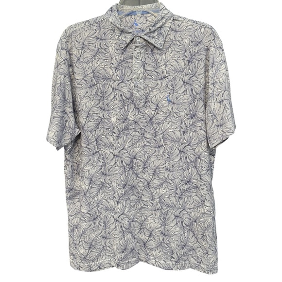 TailorByrd Men’s Large Polo Tropical Monstera Leaf Print Blue Gray - Picture 1 of 5
